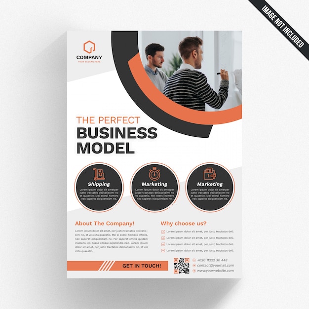 Flyer d&#39;affaires blanc avec détails orange et noir
