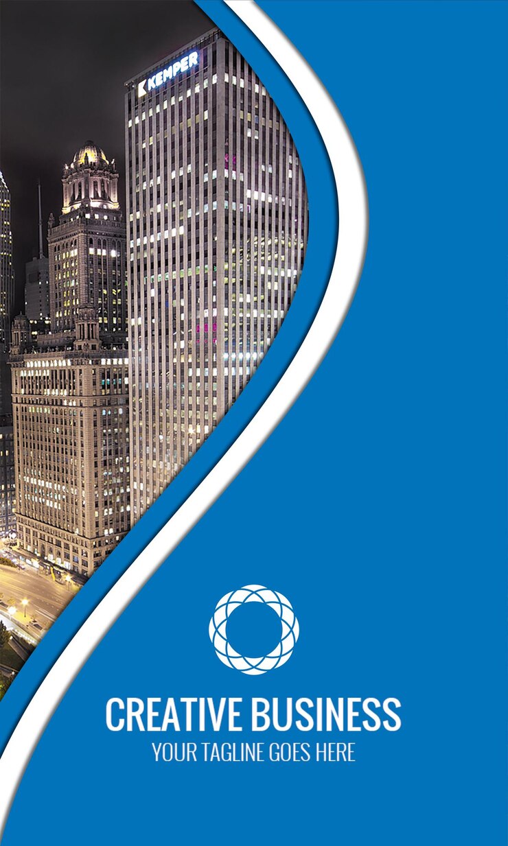 PSD flyer d'affaires créatif avec un arrière-plan du paysage urbain