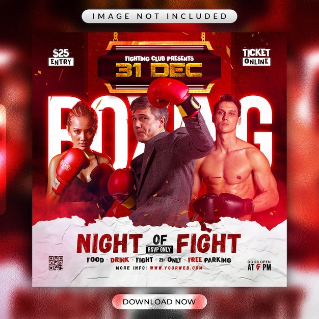 Flyer de boxe ou modèle de bannière promotionnelle de médias sociaux