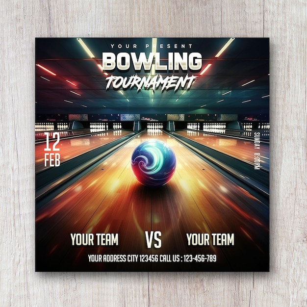 PSD flyer carré du tournoi de bowling post de conception de bannière sur les médias sociaux