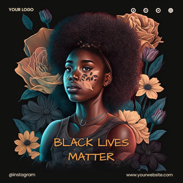 Flyer carré d'illustration des vies noires ne comptent pas de racisme
