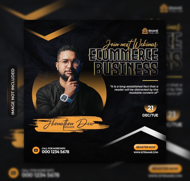 Flyer carré de webinaire d'entreprise de commerce électronique ou modèle de bannière Web de publication de médias sociaux Instagram