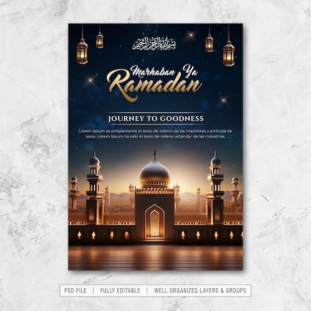 Flyer y cartel de la fiesta del ramadán con plantilla psd editable