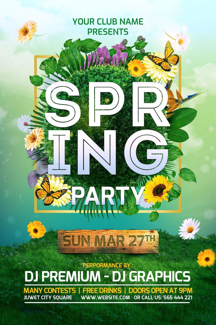 PSD flyer de célébration ou de festival de fête de printemps ou pour le modèle de publication sur les réseaux sociaux