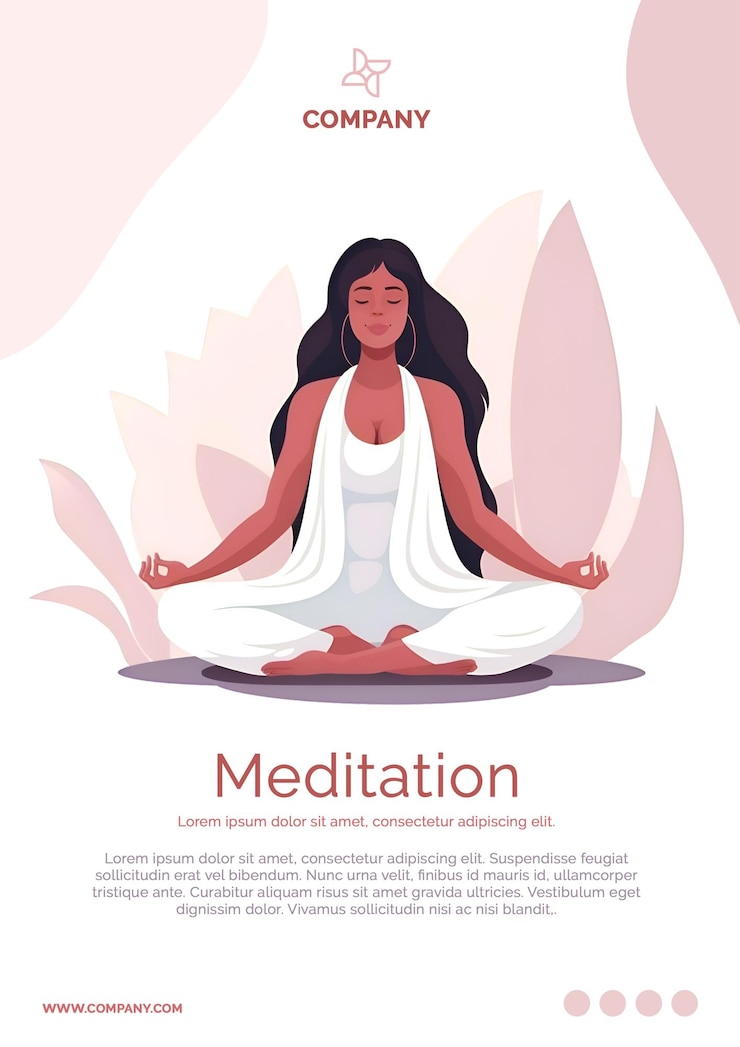 PSD flyer chica haciendo meditación meditación bienaventuranza yoga
