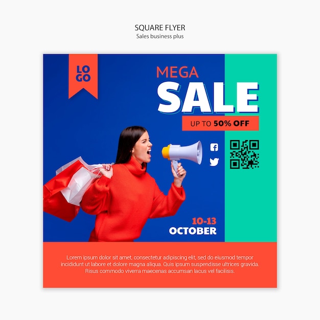 Flyer commerciale quadrato di vendita a disegno piatto