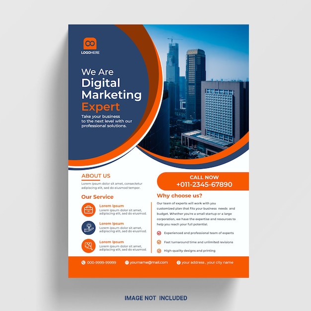 Un flyer corporativo para una agencia de marketing digital