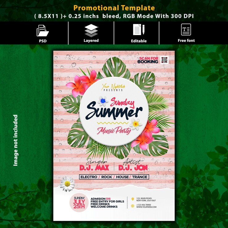 PSD flyer da festa de música de verão