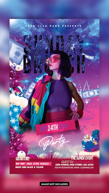 Flyer da Festa do Brunch de Domingo - Promoção do Evento da Clube Noturno