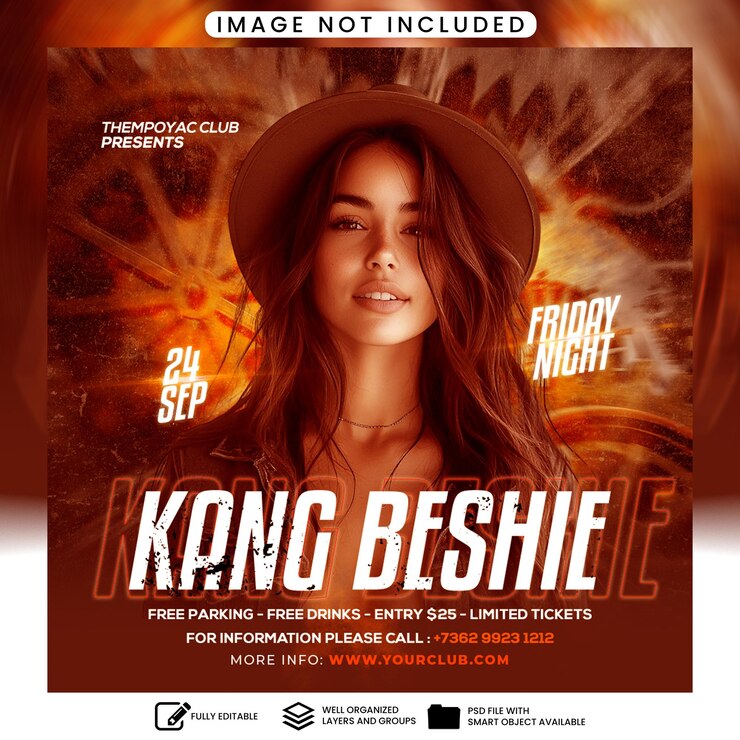PSD flyer da festa do clube noturno para o evento de kang beshie