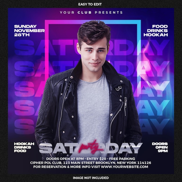 Flyer da festa do DJ do clube, postagem nas redes sociais