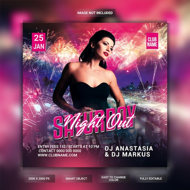 Flyer da festa do sábado à noite.