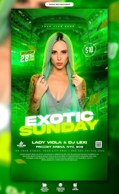 PSD flyer de festa de noite do clube de dj e modelo de história de mídia social