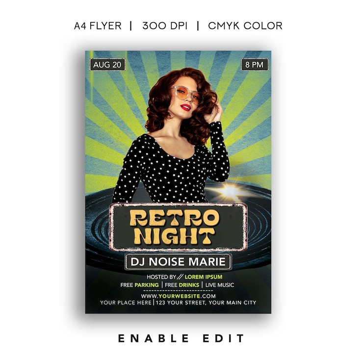 PSD flyer de festa noturna retrô