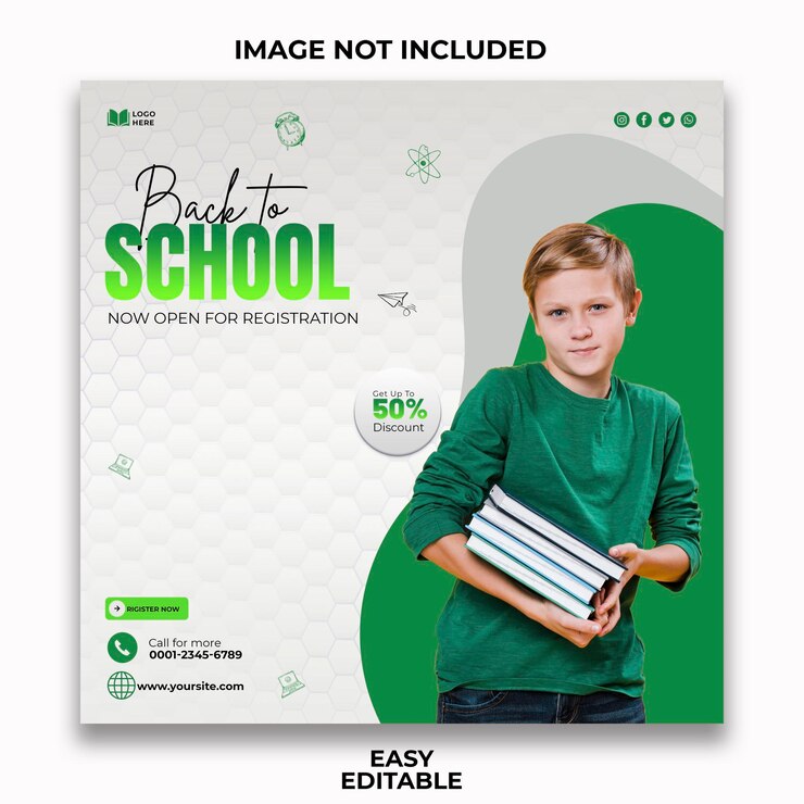 Flyer de promoção de retorno à escola para inscrição