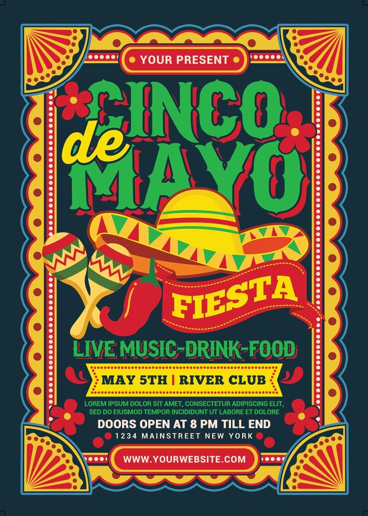 PSD flyer del giorno dell'indipendenza messicano del cinco de mayo