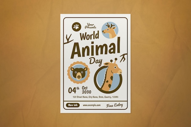 Flyer della Giornata Mondiale degli Animali a disegno piatto beige