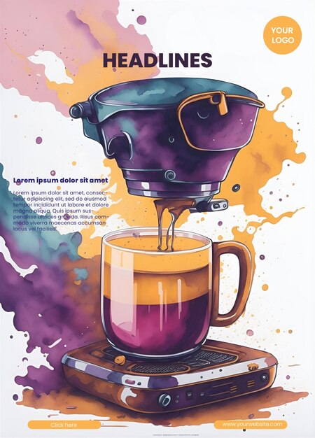 Flyer-Design mit Kaffeemaschinenillustration