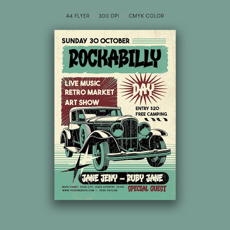 PSD flyer di un'esposizione di auto retrò