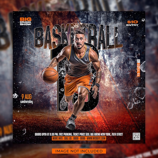 PSD flyer del día del partido de baloncesto y plantilla de banner de instagram para redes sociales