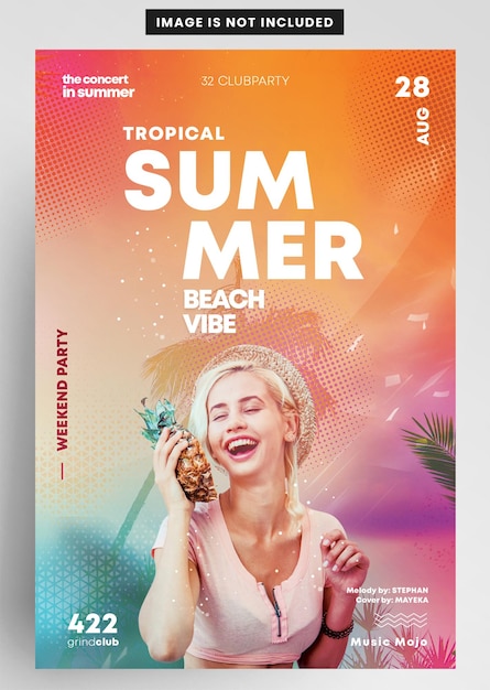 PSD flyer dj de festa de verão tropical