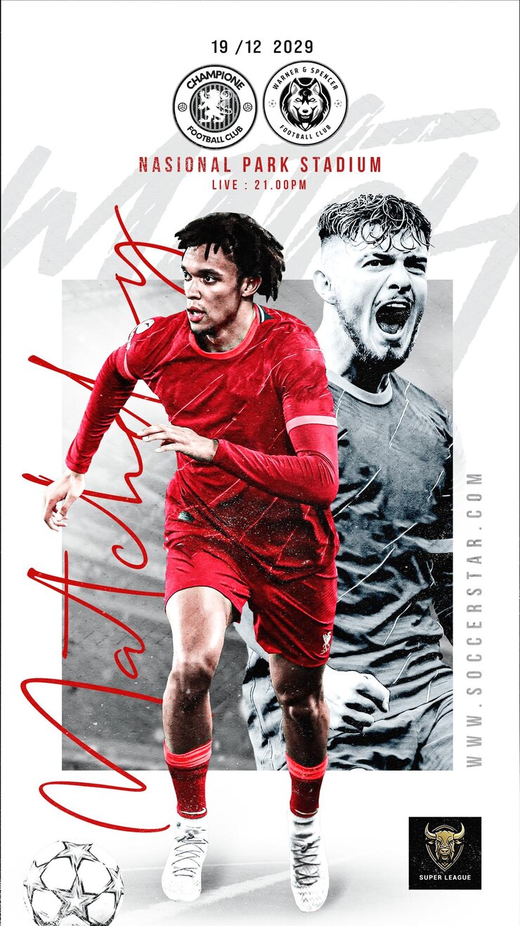 PSD flyer do dia da partida de futebol e mídia social post banner template de promoção do instagram