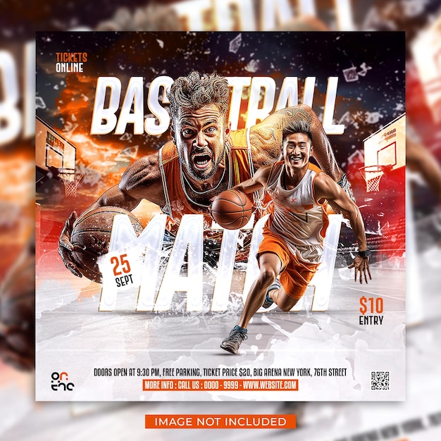 Flyer Du Jour Du Match De Basket-ball Et Modèle De Bannière Instagram Sur Les Médias Sociaux