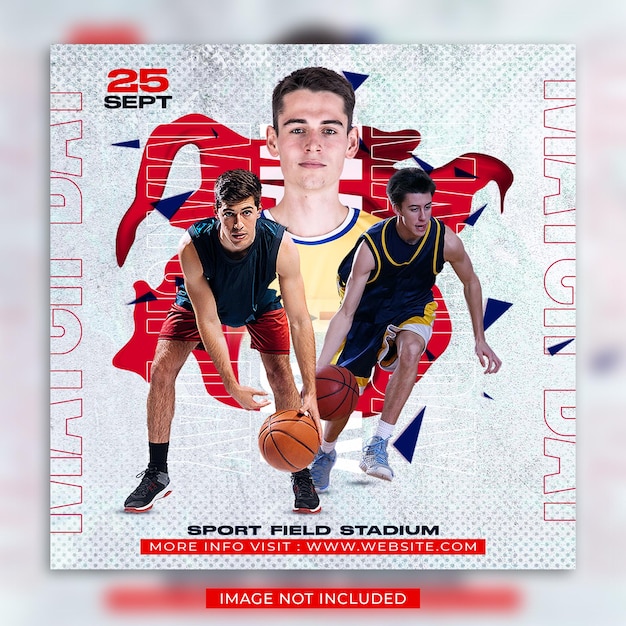 PSD flyer du jour du match de basket-ball et modèle de bannière instagram sur les médias sociaux