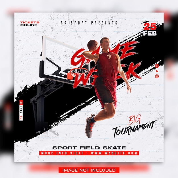 Flyer Du Jour Du Match De Basket-ball Et Modèle De Bannière Instagram Sur Les Médias Sociaux