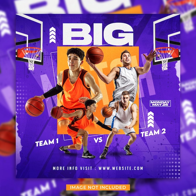 Flyer du jour du match de basket-ball et modèle de bannière Instagram pour les médias sociaux