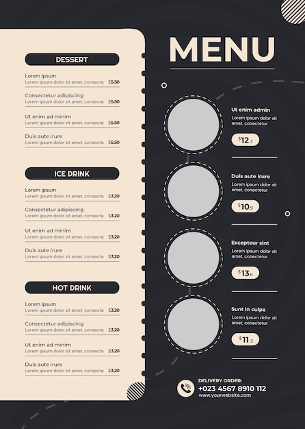 Flyer du menu alimentaire