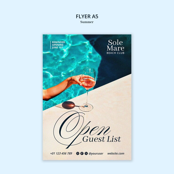 PSD flyer estivo del club di spiaggia sole mare