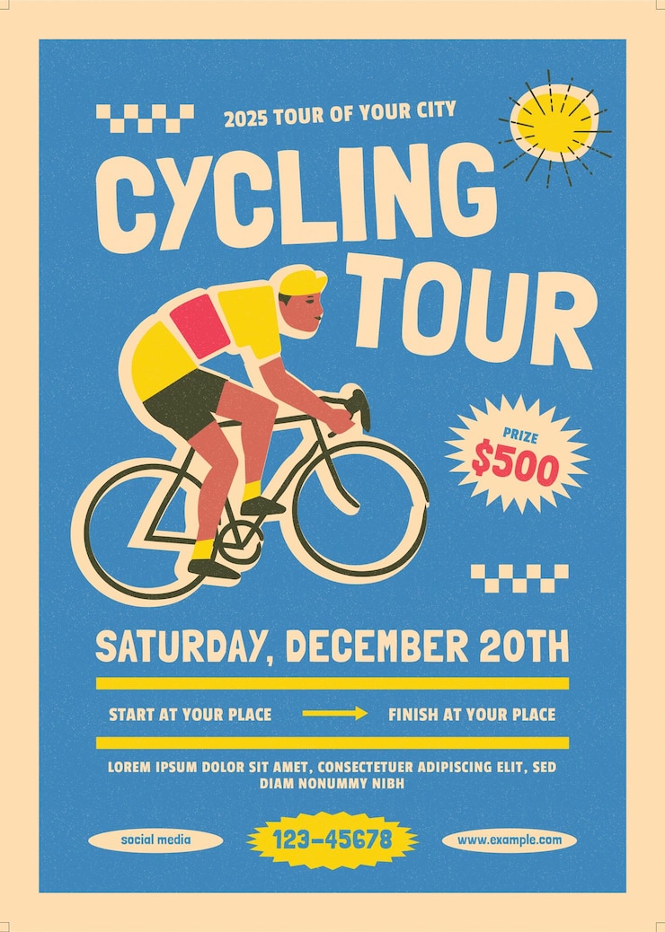 PSD flyer de l'événement du retro cycling tour