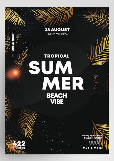 PSD flyer d'événement tropical élégant d'or d'été