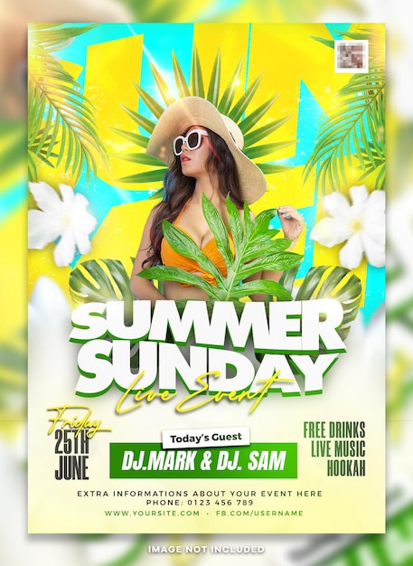 Flyer del evento en vivo del domingo de verano PSD