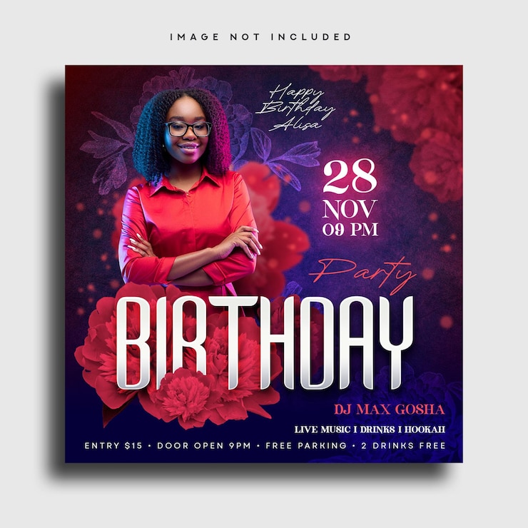 PSD flyer de la fête d'anniversaire, post sur les réseaux sociaux et bannière web