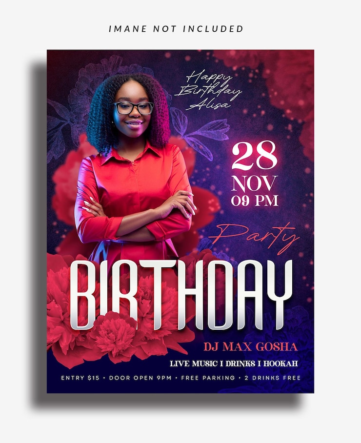 PSD flyer de la fête d'anniversaire, post sur les réseaux sociaux et bannière web