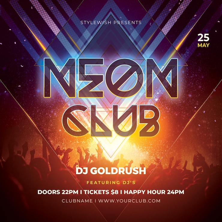 PSD flyer de la fête du club de néon