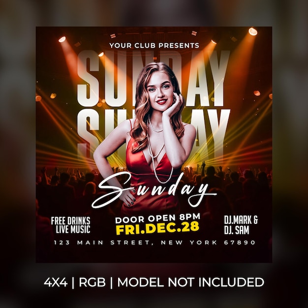 Flyer de la fête du dimanche soir pour l'événement du club
