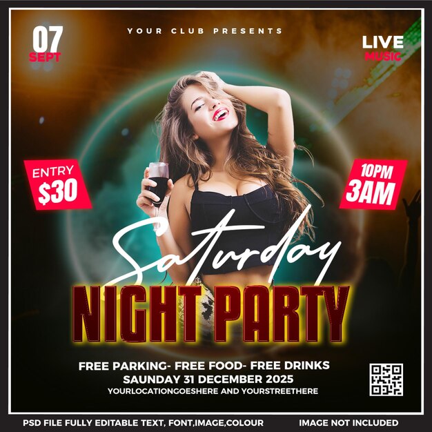 Flyer de la fête du DJ du club, post sur les réseaux sociaux