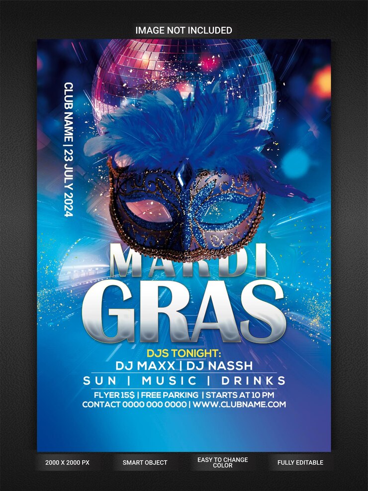PSD flyer de la fête du mardi gras