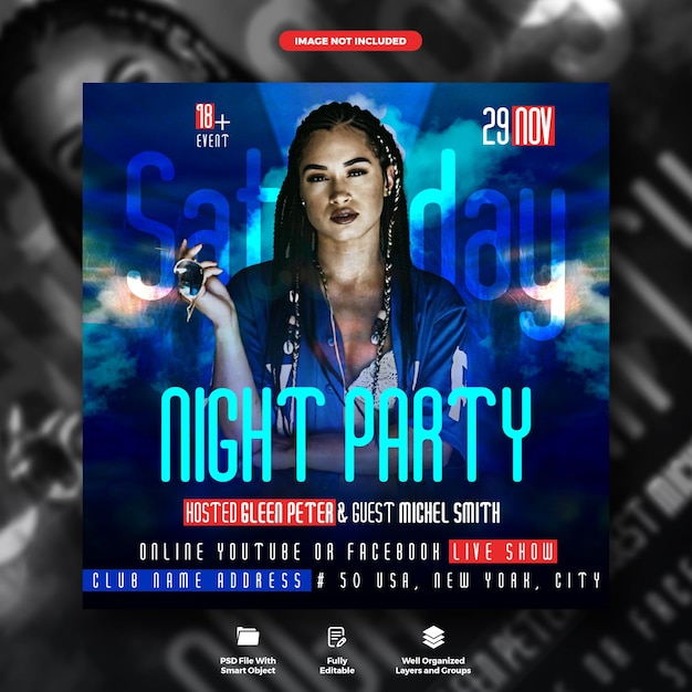 Flyer de la fête du samedi soir et modèle de publication sur les réseaux sociaux