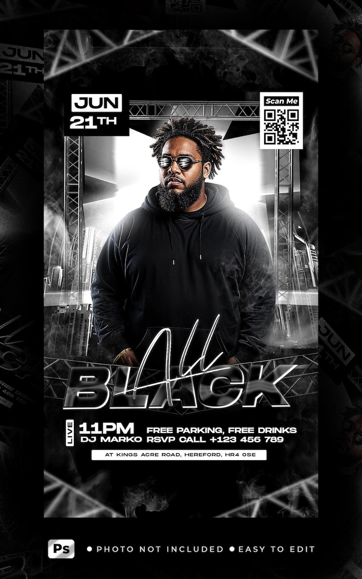 PSD un flyer de fête noir