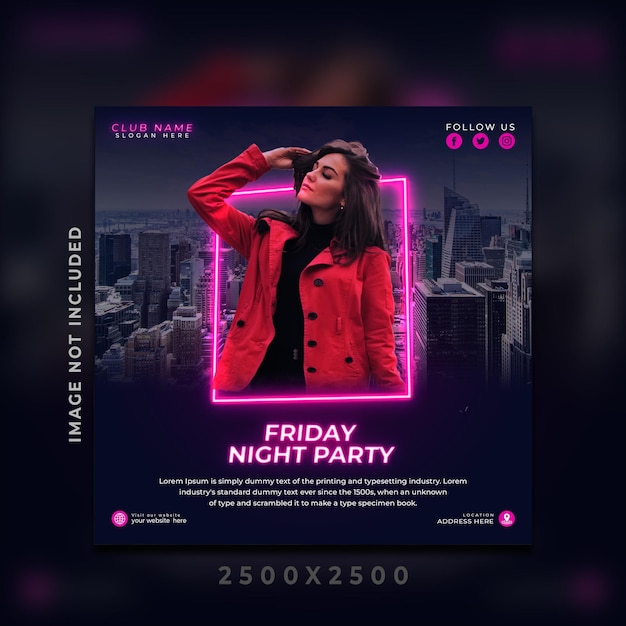 Flyer de la fiesta del club nocturno, plantilla de publicación en las redes sociales y banner web