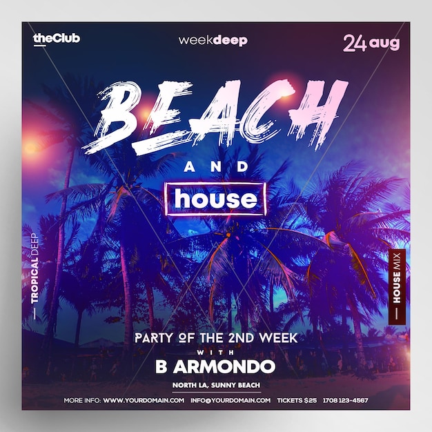 PSD flyer de la fiesta del club de playa banner de instagram