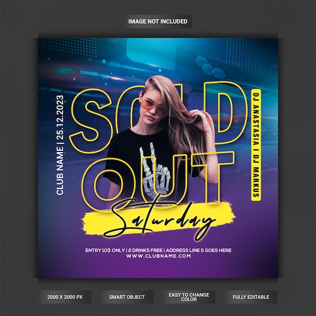 Flyer de la fiesta del club del sábado