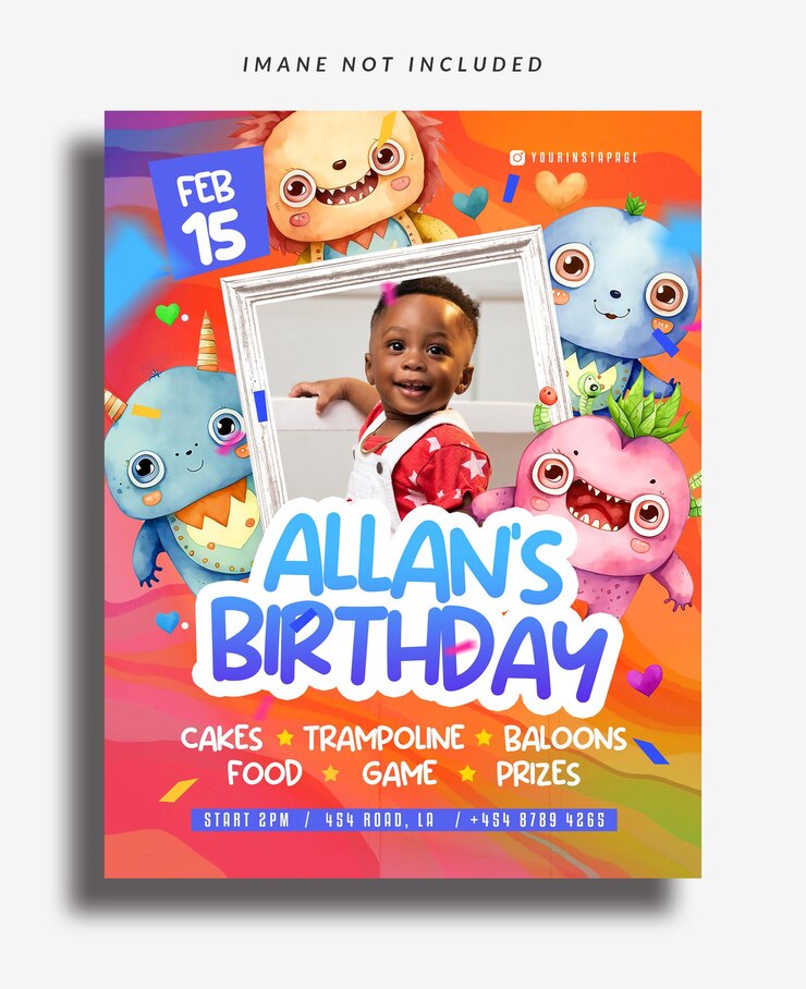 PSD flyer de la fiesta de cumpleaños de los niños, publicación en las redes sociales y banner web