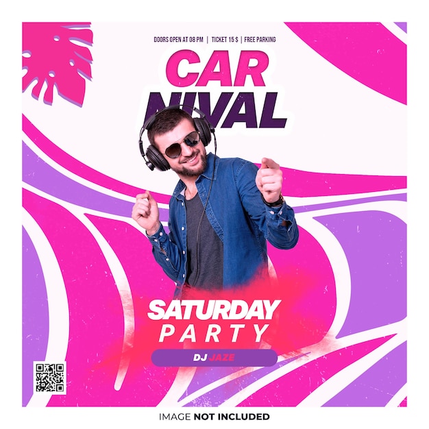 PSD flyer de la fiesta de dj del club para una publicación en las redes sociales con estilo de carnaval