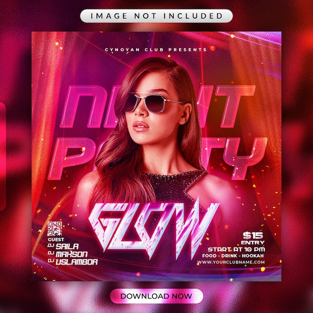 Flyer de fiesta glow night o plantilla de banner de redes sociales