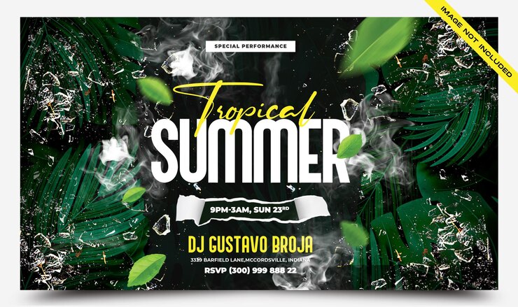 Flyer de la fiesta de verano tropical con DJ